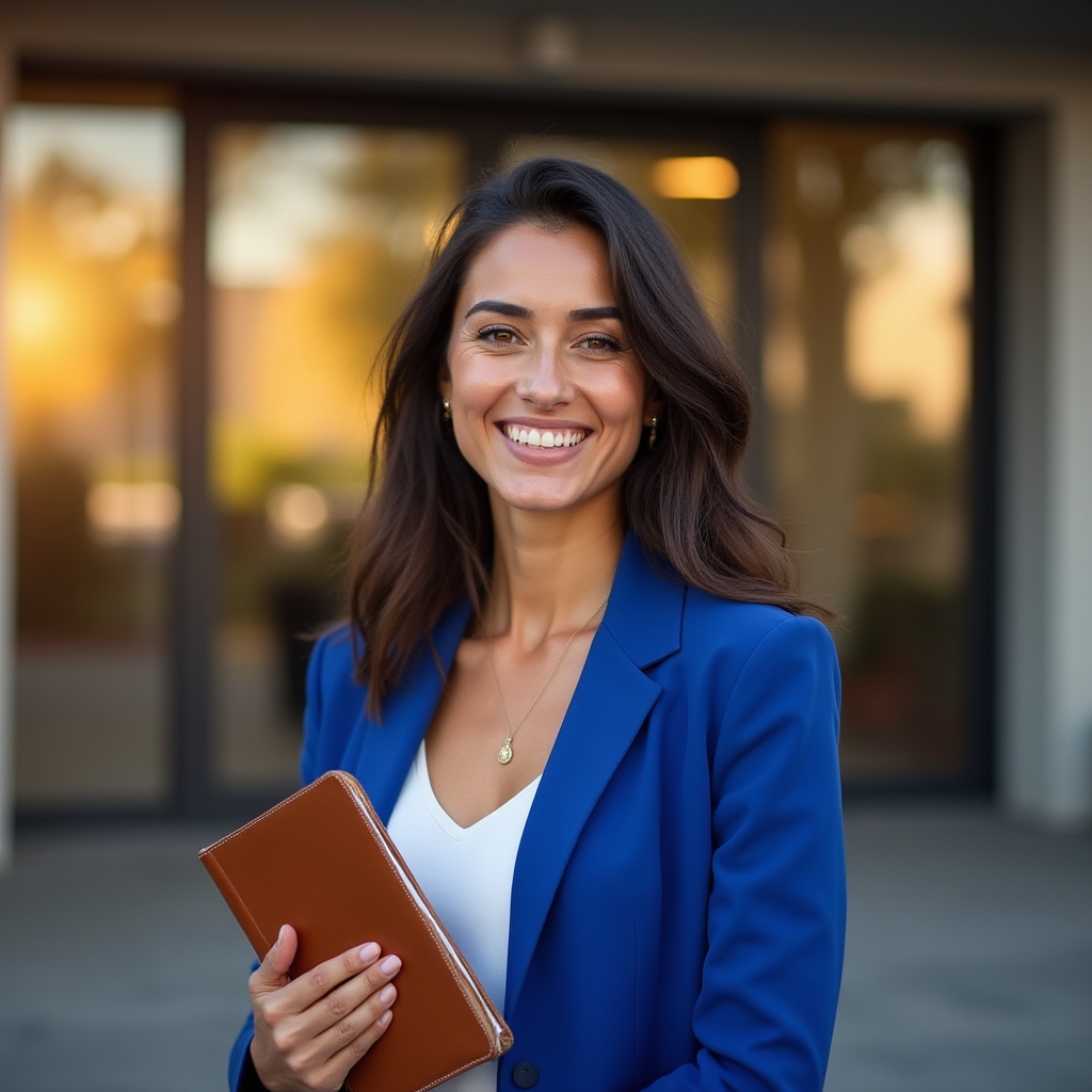 Neolaureata sorridente al primo giorno di lavoro